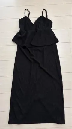 【未使用】ブラック ペプラムキャミワンピース M ロング