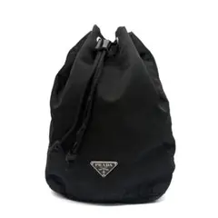 【ちゃま様】PRADA 巾着ミニポーチ バッグ ナイロン 三角ロゴ ブラック