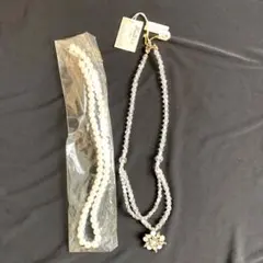 ネックレス 2点 真珠風 水晶風 レトロ