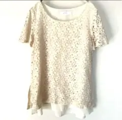 美品　綺麗め　grove ベージュ レース 半袖トップス L