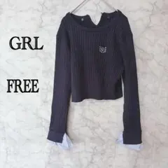 GRL ショート丈ニット ケーブル編み ネイビー 韓国風 美品 春秋トップス