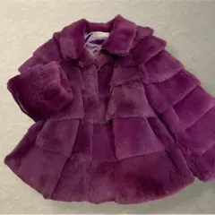 リアルファー ラビット ショートコート 横段デザイン パープル系 M