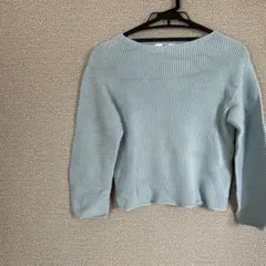 ユニクロ 3Dコットンリブボートネックセーター ブルー