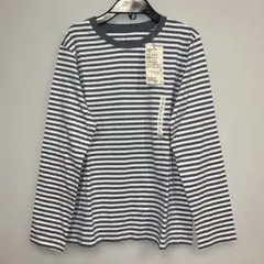 新品、無印、今年物、ミディアムグレーボーダー、天竺編み、クルーネックTシャツ