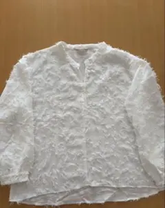 ジャガード　トップス　ブラウス ホワイト　フリーサイズのサムネイル