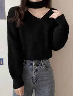 ブラック Vネック ニット セーター