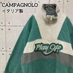 イタリア製 カンパニョーロ ハーフジップ切替スウェット　Play Off刺繍M緑