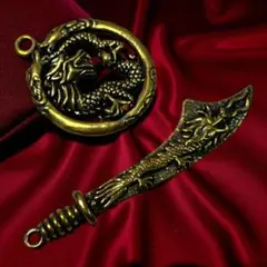 真鍮 龍と剣 縁起物 開運 魔除け 金運アップ 置物