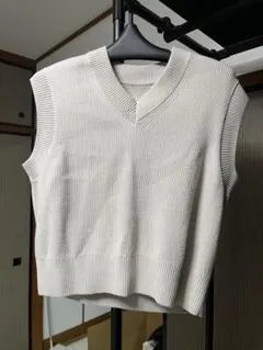 ライトベージュ Vネック ニットベスト L