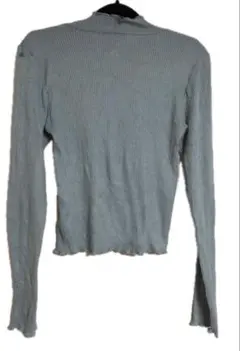 【美品】美國老鷹 羅紋領口上衣 羅紋荷葉邊 高領 藍色 S