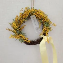 ミモザ ドライフラワー ハーフリース（ミモザドライフラワーリース、ミモザスワッグ