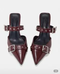 shein ミュール パンプス バーガンディ