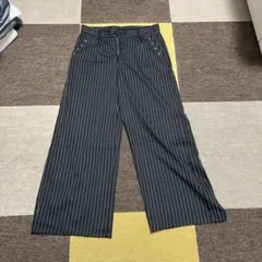 ブラック ストライプ ワイドパンツ