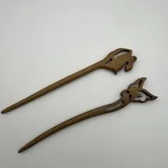 動物モチーフ ブラウン木製かんざし 2本セット