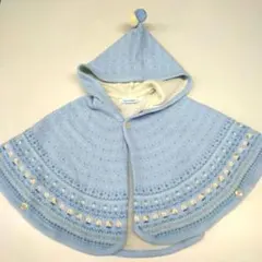 familiar フード付きニットポンチョ 60-90cm 水色