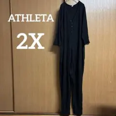 ATHLETA【2X】ブラック オールインワン ワッフル生地 ゆったり 長袖