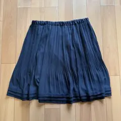 プリーツ フレアスカート ネイビーLL ウエストゴム