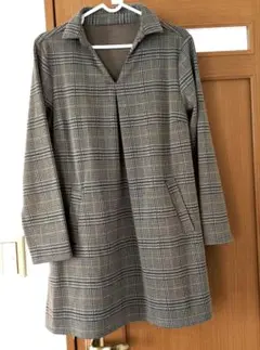 チェック柄長袖チュニック