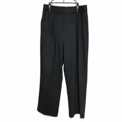 美品 ユニクロ タックワイドパンツ レディース L ブラック 黒 丈標準