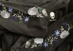 刺繍　長袖　ドクロ　骸骨　黒　ブラック　ブルー　バラ　花　青　M　ado　左馬刻のサムネイル