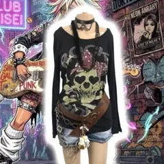 平成ギャル y2k ロック punkドクロ スカルデザイン 長袖トップス