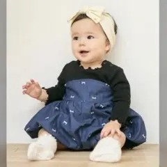 新品未使用！ petit main リボン刺しゅうワンピロンパース　70cm