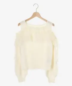 マジェスティックレゴン　チュールレイヤード肩あきニット　M