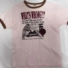 CINEMA プリントTシャツ L ピンク×ブラウン レトロ ヴィンテージ