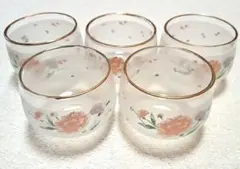 花柄ガラスコップ5個セット　昭和レトロ