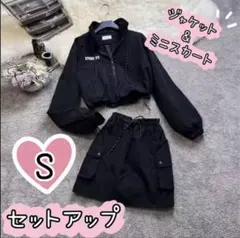 セットアップ 韓国 ミニスカートS ストリート　長袖　ブラック　ゴルフウェア