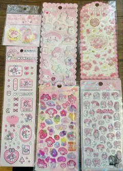 マイメロディ　ステッカー 6点セット フレークシール ぷっくり 立体 サンリオ