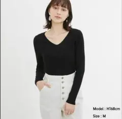 美品　ジーユーGU 美品　ワイドリブVネックセーター ブラック