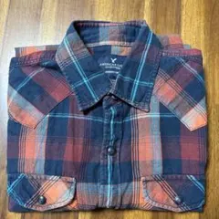 AMERICAN EAGLE 長袖シャツ ネイビーオレンジチェック