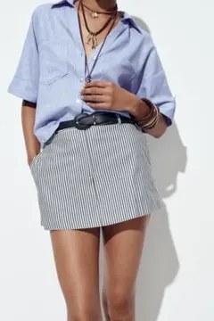 ZARA ストライプ柄ベルト付きキュロットスカート S