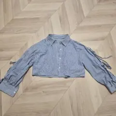 【値下げ️⭕️】INGNI 青と白のストライプクロップドシャツ
