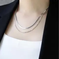 スネークチェーンネックレス シルバー ダブルチェーン 鎖骨ネックレス 2連