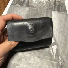 牛皮　財布　三つ折り　ハンドクラフト　手入れ済み