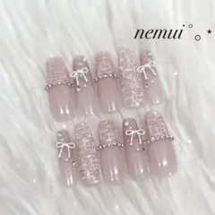 No.46 ネイルチップ ピンク 韓国 量産型 フレンチガーリー ワンホン