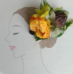 フラ髪飾り　イエローラナンキュラス　結婚式にも