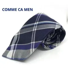 COMME CA MEN ネクタイ ネイビー チェック ラグビー シルク100%