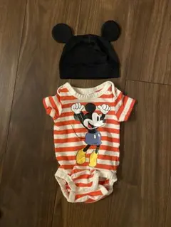 H&M美品ミッキーロンパース ＆帽子セット1-2m