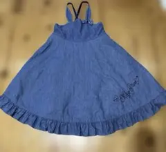 mezzo piano デニム調 ウサ耳レースジャンバースカート 140cm