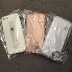 スマホケース3点セット 落下防止 ベルト リング カラビナ 自立 クリア ラメ