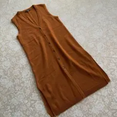 美品　高島屋タカシマヤ　カシミヤ　ロングジレ　ベスト　サイドスリットMレンガ