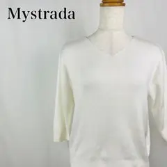 マイストラーダ　シンプル　Vネック　ハイゲージ　5分袖ニットトップス【4667】