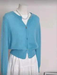 カーディガン　ポップ　ターコイズ　美品　オフィスカジュアル