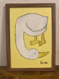 【アヒル】原画　クレパス画　パステル画　オイルパステル