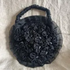 TRALALA シフォン花モチーフバッグブラック パーティバッグ