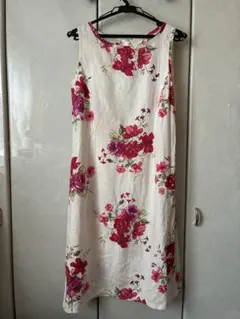 LAURA ASHLEY ノースリーブ 花柄 リネン100% ワンピース　Mのサムネイル