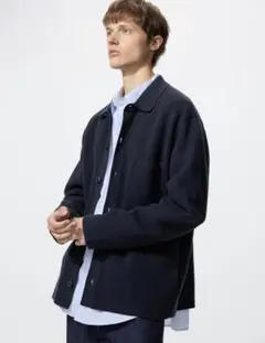 UNIQLO ミラノリブシャツカーディガン　ネイビー　M